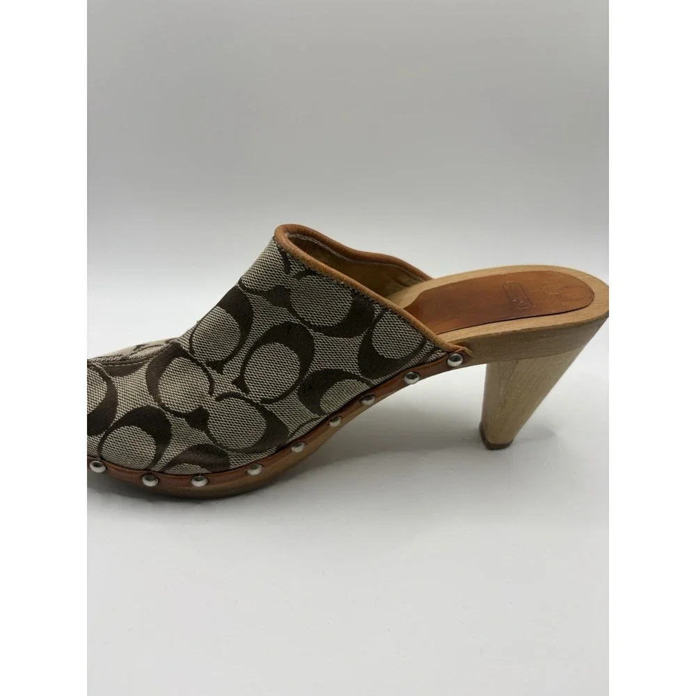 Coach Felicity Signature C Clog Mules Women's 7 Wood Heels Made Italy P058 G02